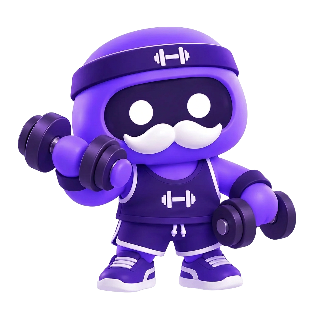 Mascote fitness da solução Burple para academias