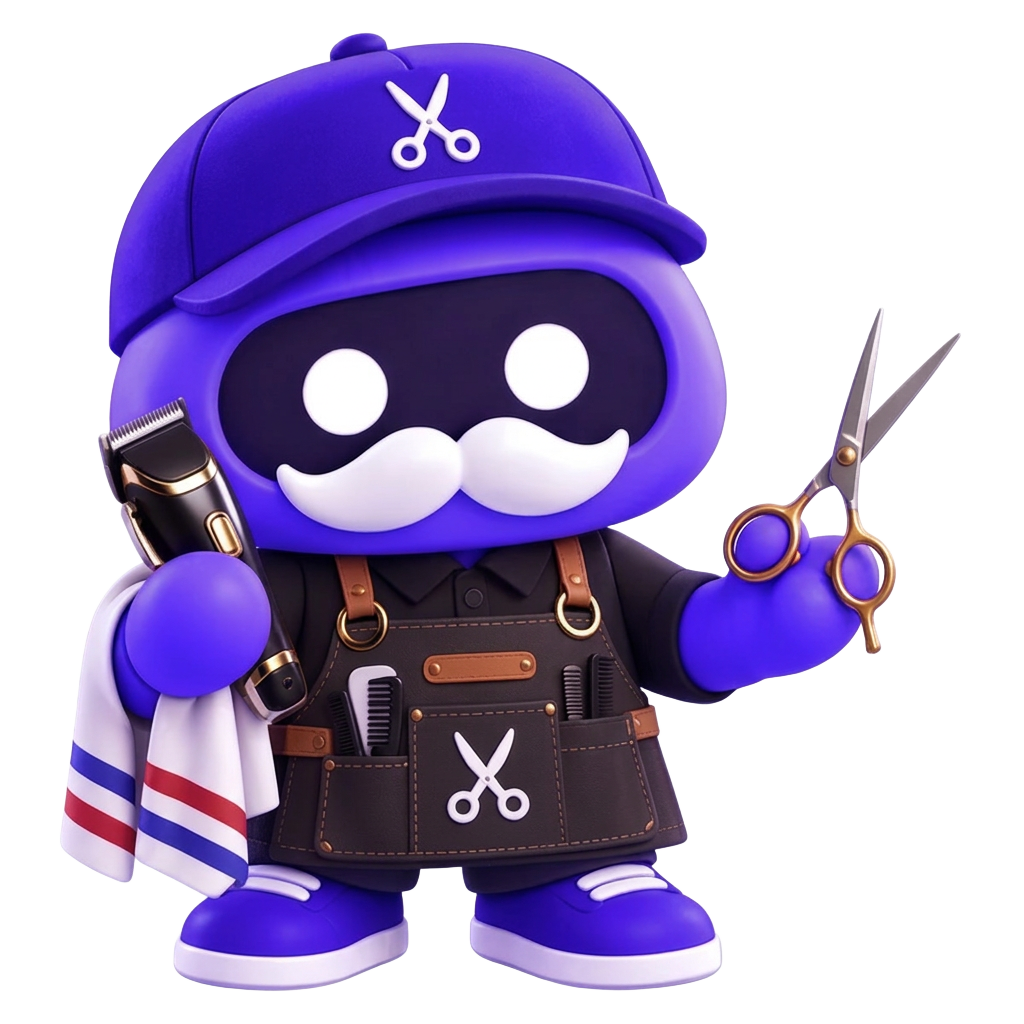 Mascote barbeiro da solução Burple para barbearias