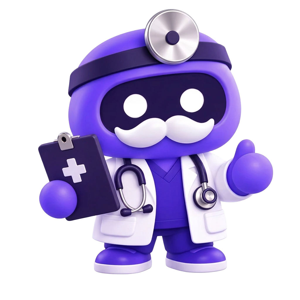 Mascote médico da solução Burple para clínicas